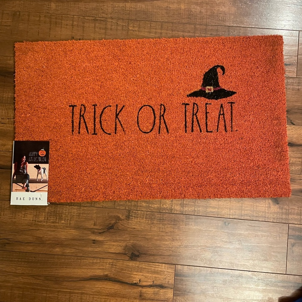 Rae Dunn orange Trick Or Treat Witch Hat Door Mat - Picture 2 of 3